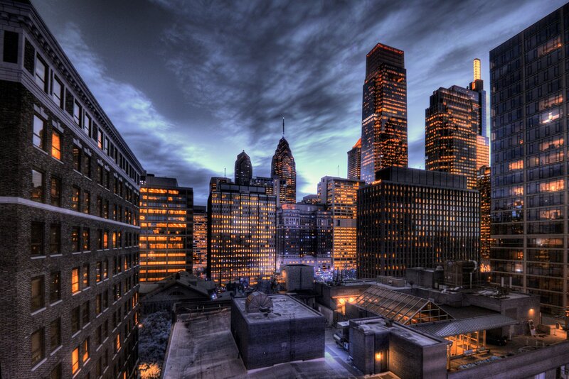 Philadelphia Skyline at Dusk — Blue, Dramatic