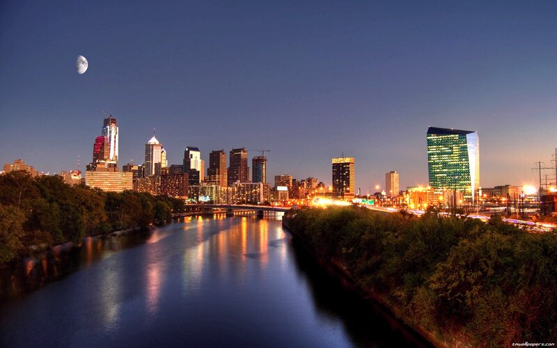 Philadelphia Skyline at Night — Blue, Serene