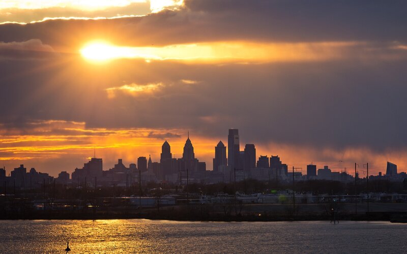 Philadelphia skyline at sunset