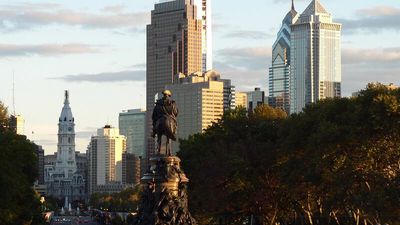 Philadelphia skyline at sunset
