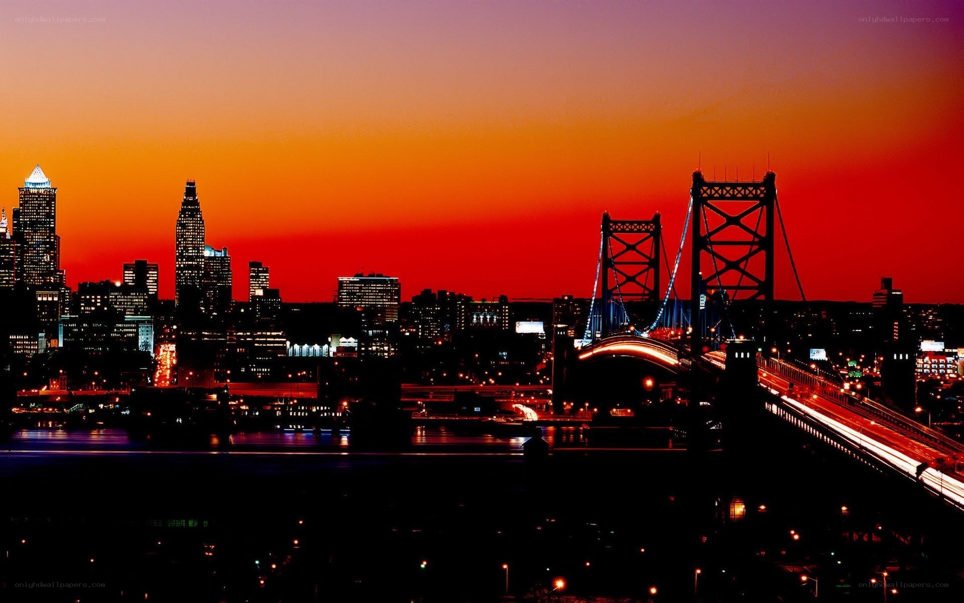 Philadelphia skyline at sunset