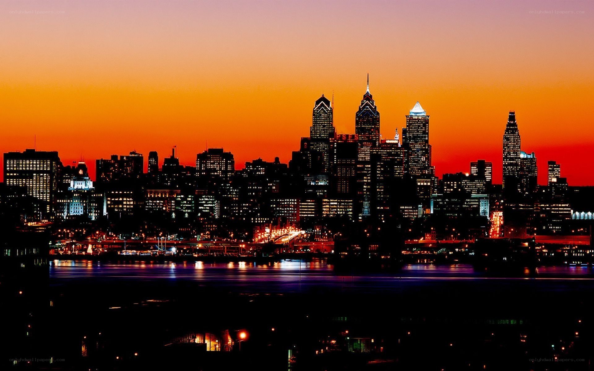 Philadelphia skyline at sunset