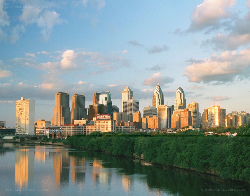 Philadelphia skyline at sunset