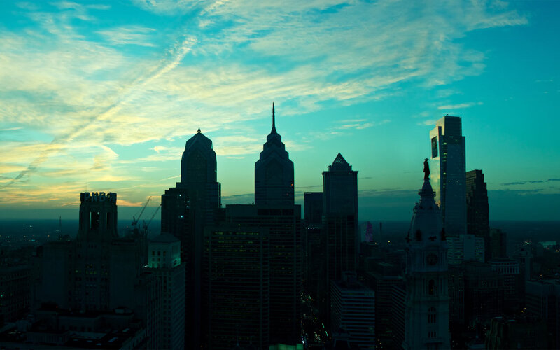 Philadelphia Skyline — Blue, Dramatic, Sunset, Photograph