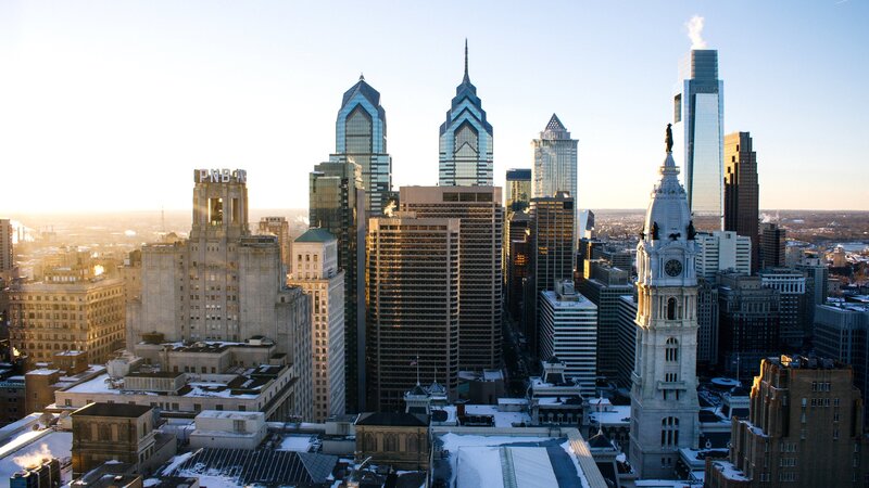 Philadelphia Skyline — Blue, Serene, Morning