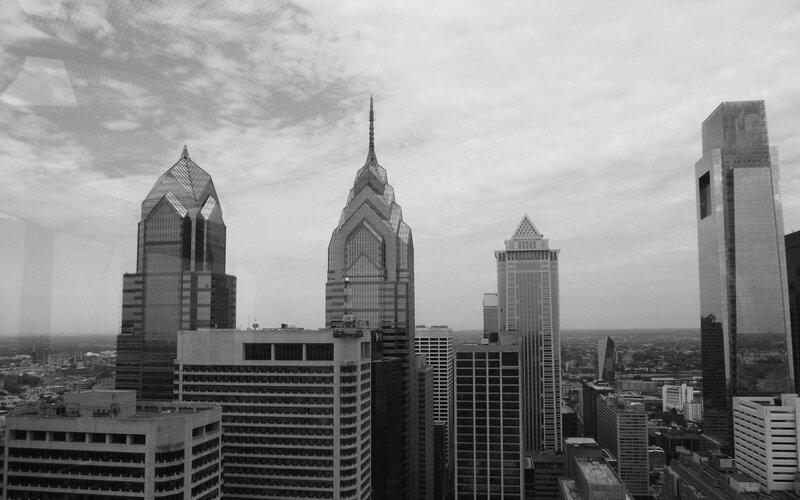 Philadelphia skyline in black and white