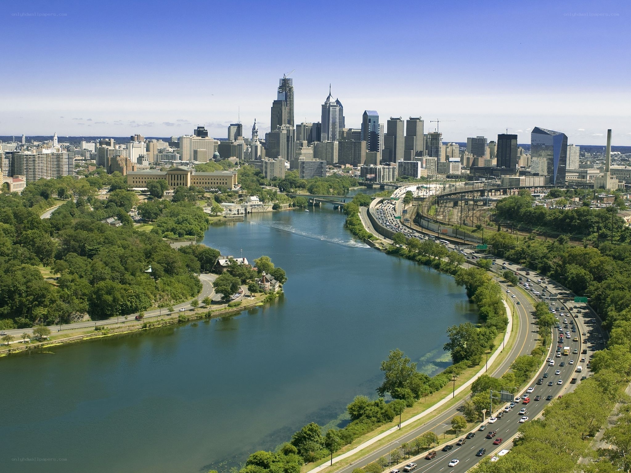 Philadelphia skyline with river