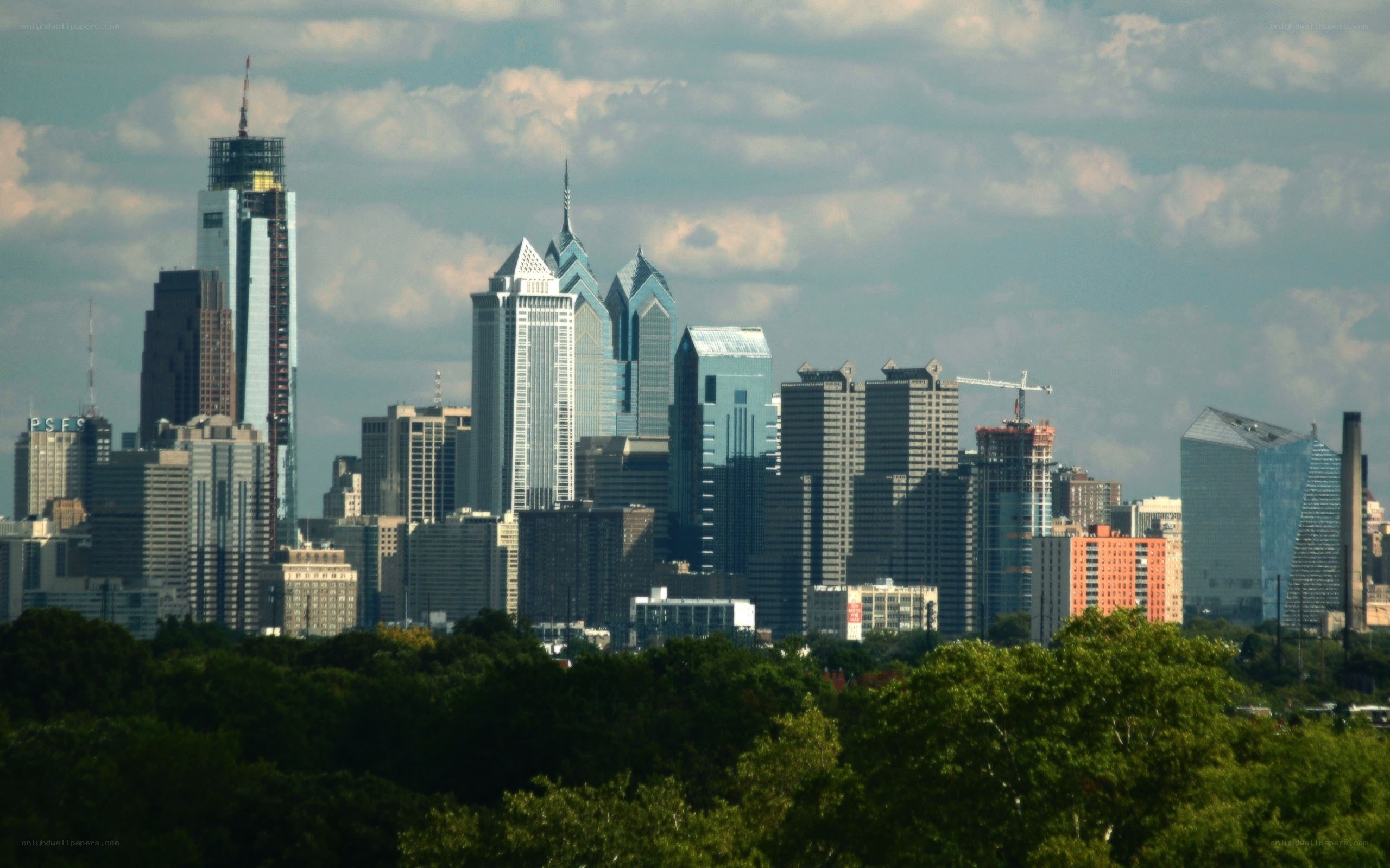 Philadelphia skyline with trees