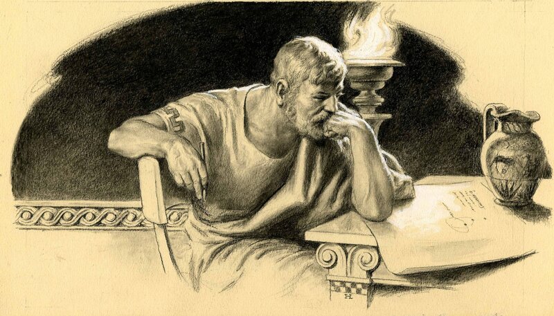 philosopher writing at desk
