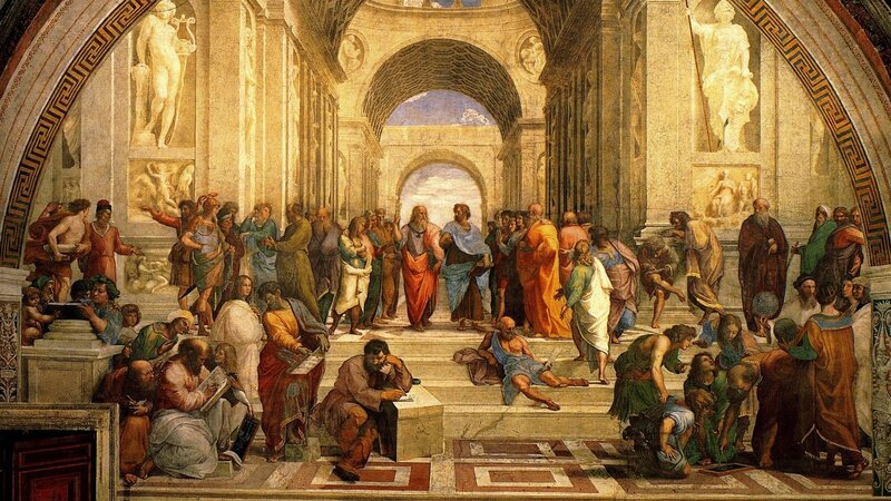Philosophers in a Hall — Beige, Dramatic, Painting