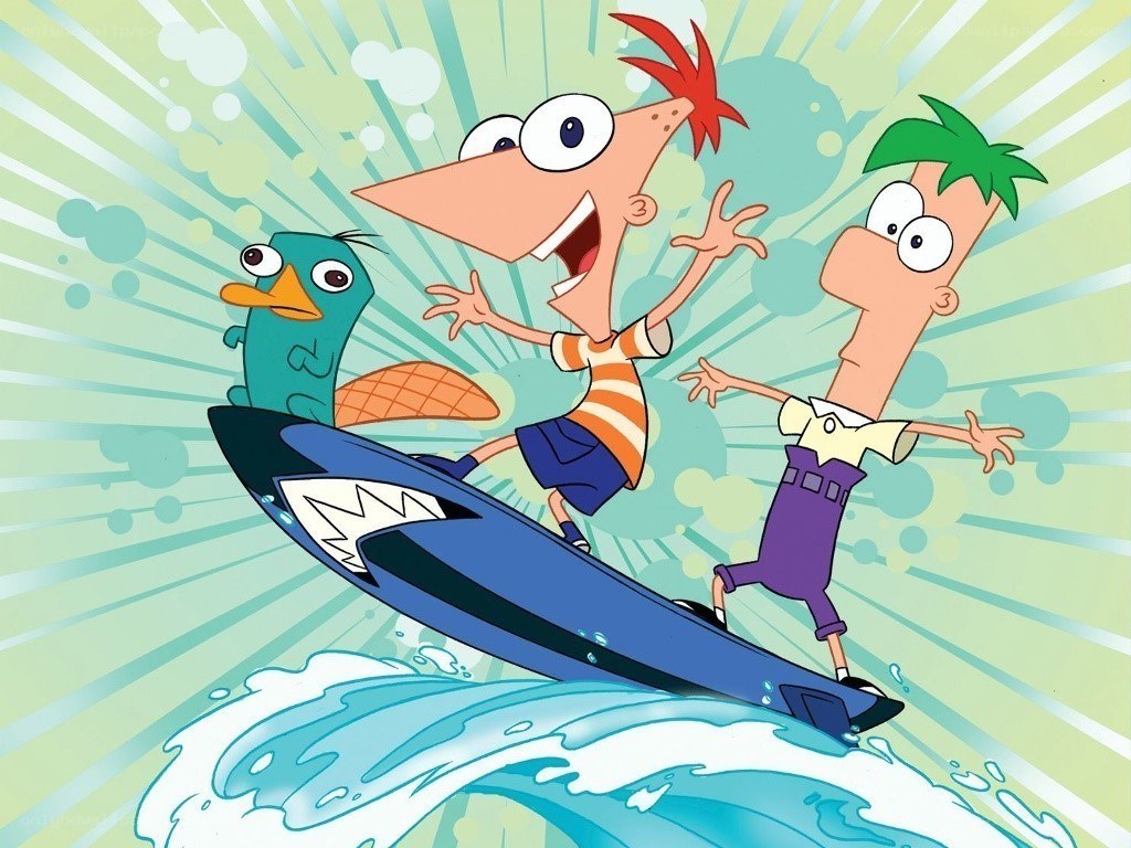 Phineas and Ferb surfing