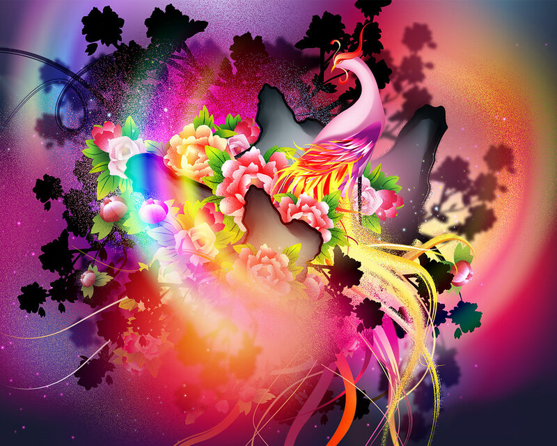 Phoenix Among Flowers — Pink, Vibrant