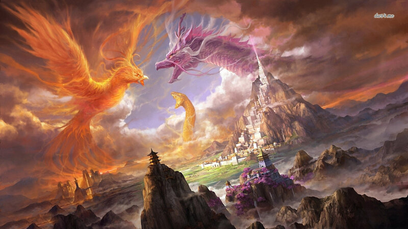Phoenix and Dragon Battle — Orange