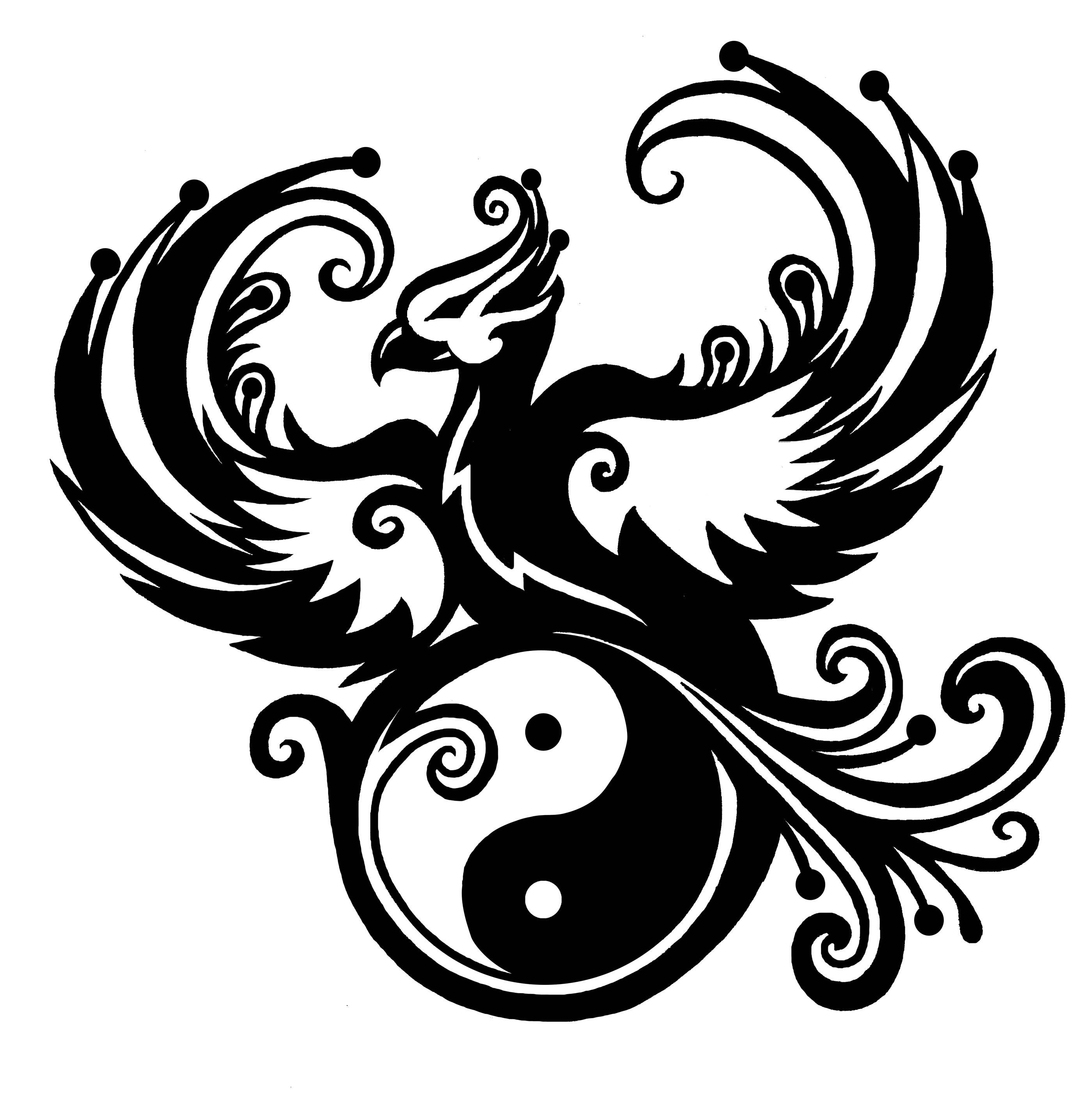 Phoenix and yin-yang symbol