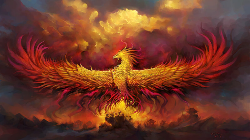 Phoenix Bird in Flames — Red
