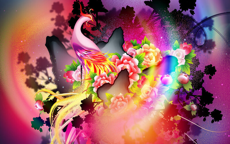 Phoenix Bird with Flowers