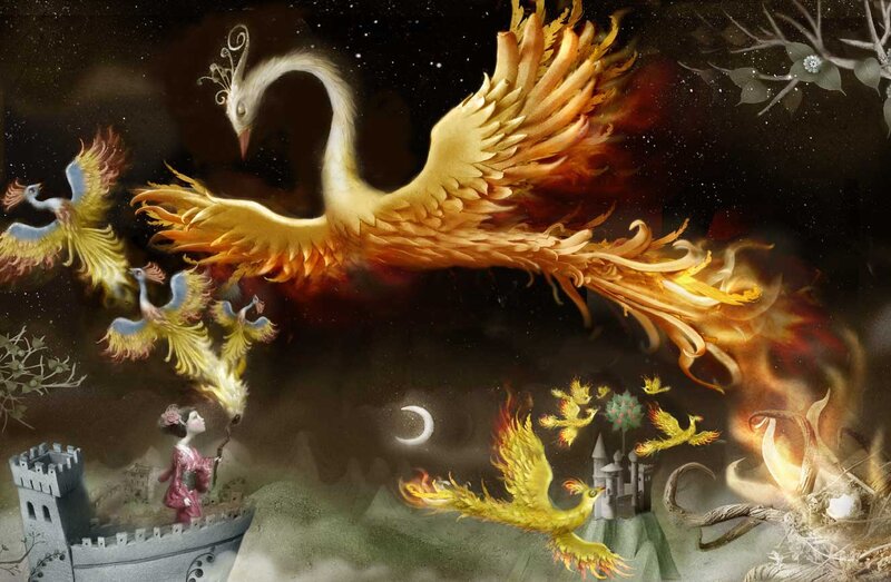 Phoenix Birds in Flight — Gold