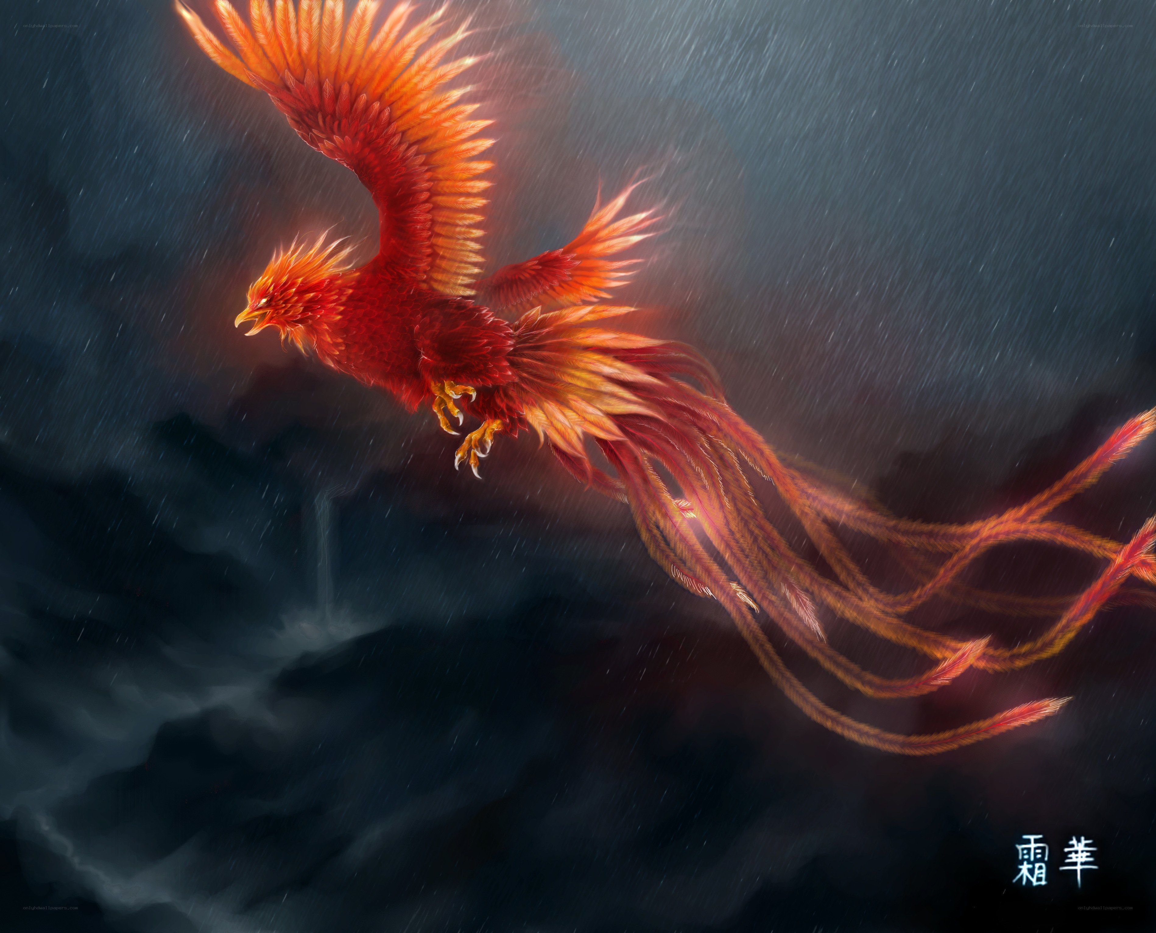 Phoenix in stormy sky