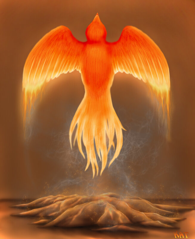 Phoenix rising from ashes
