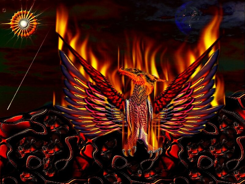 Phoenix Rising from Flames — Red