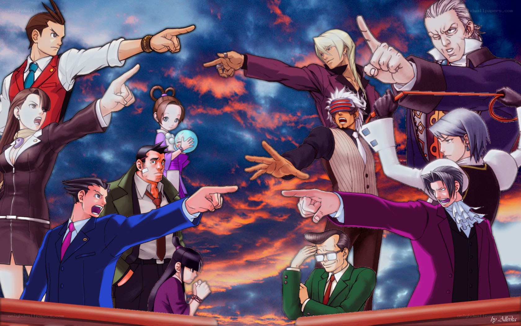Phoenix Wright characters pointing