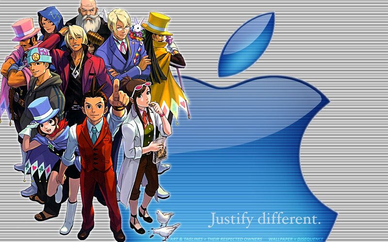 Phoenix Wright characters with Apple logo
