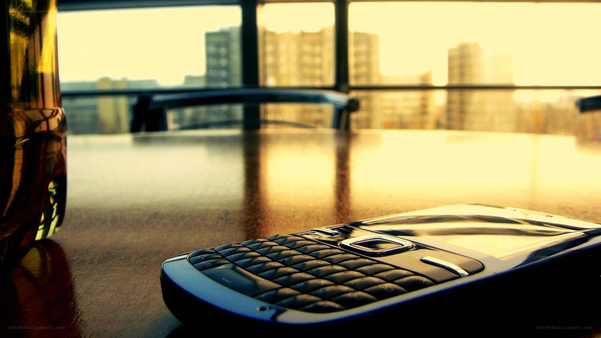 phone on a table at sunset