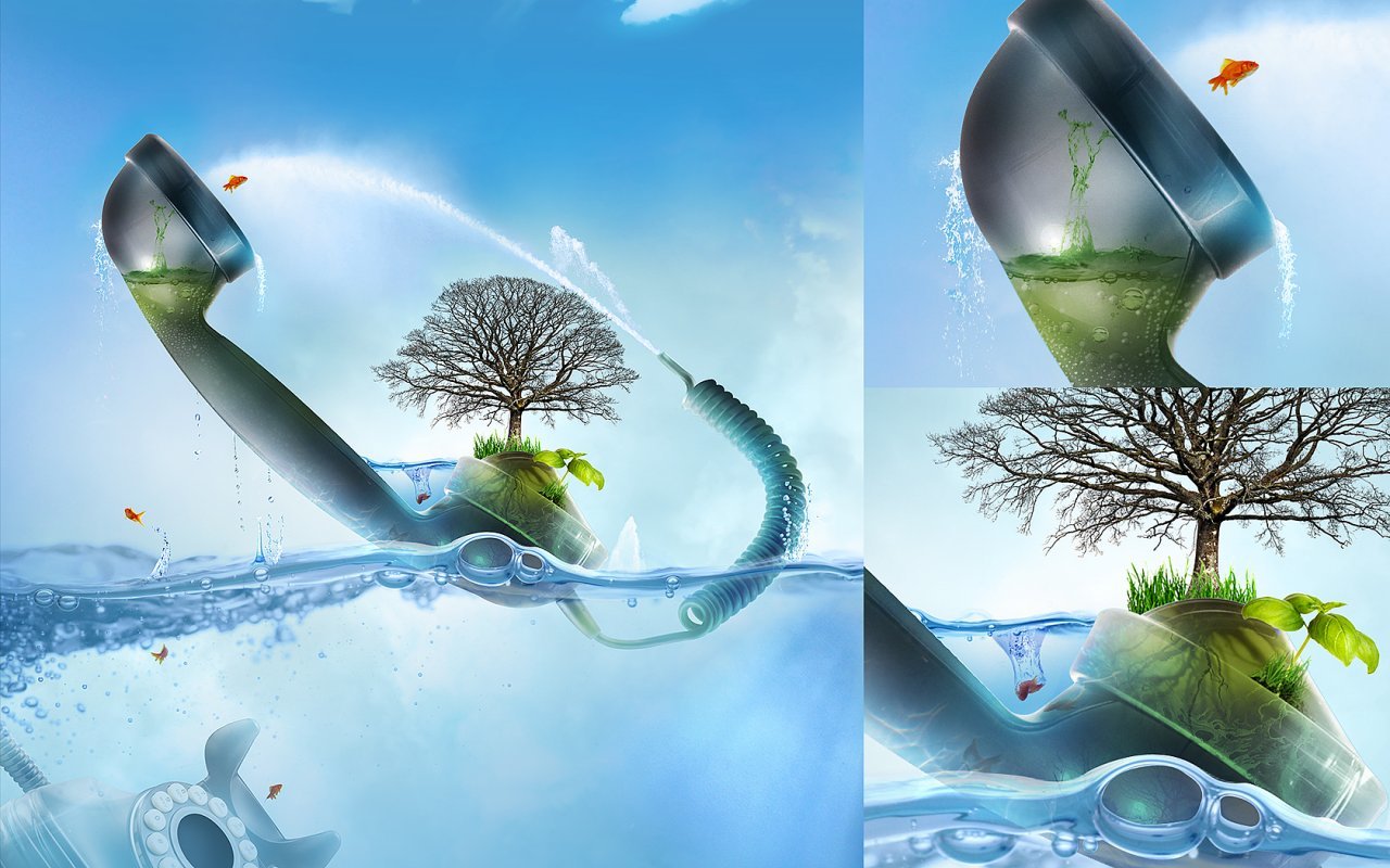 phone with tree and fish
