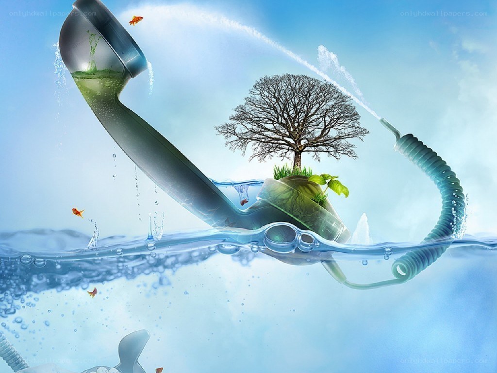 phone with tree and fish