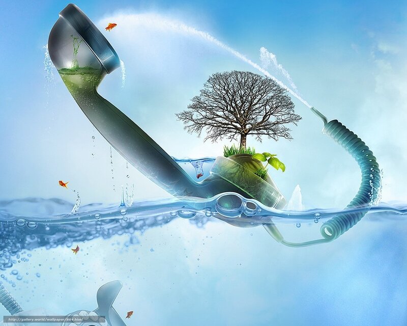 phone with tree and fish