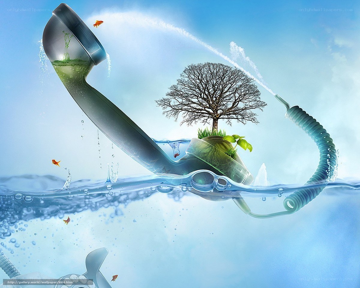 phone with tree and fish