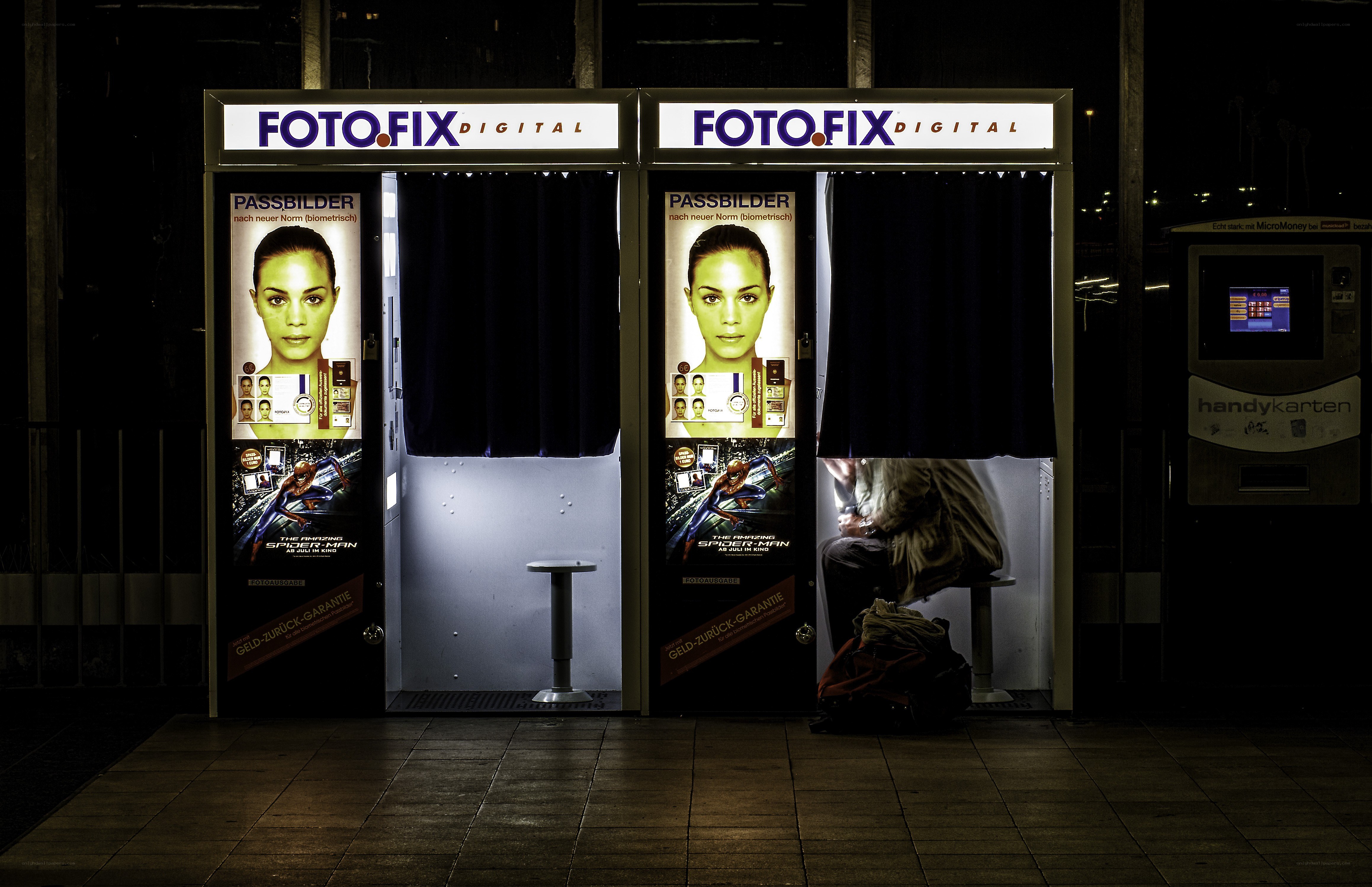 Photo booths at night