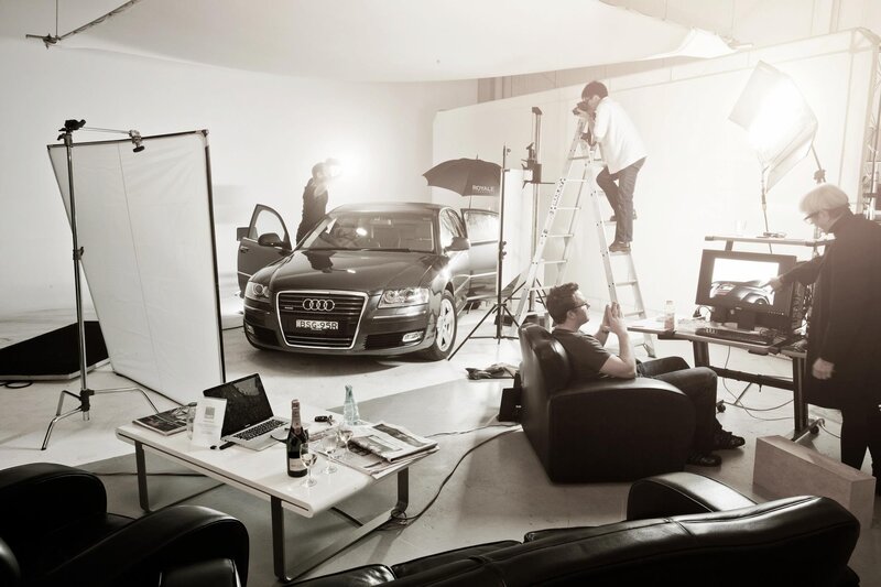 Photo shoot of a car in studio