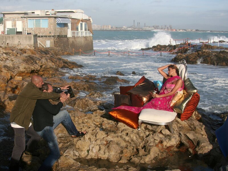 Photo shoot on rocky beach