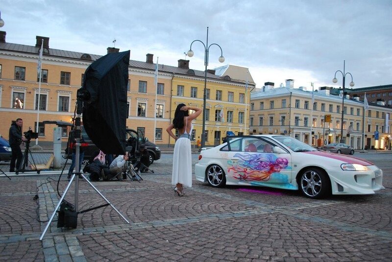 Photo shoot with car and model