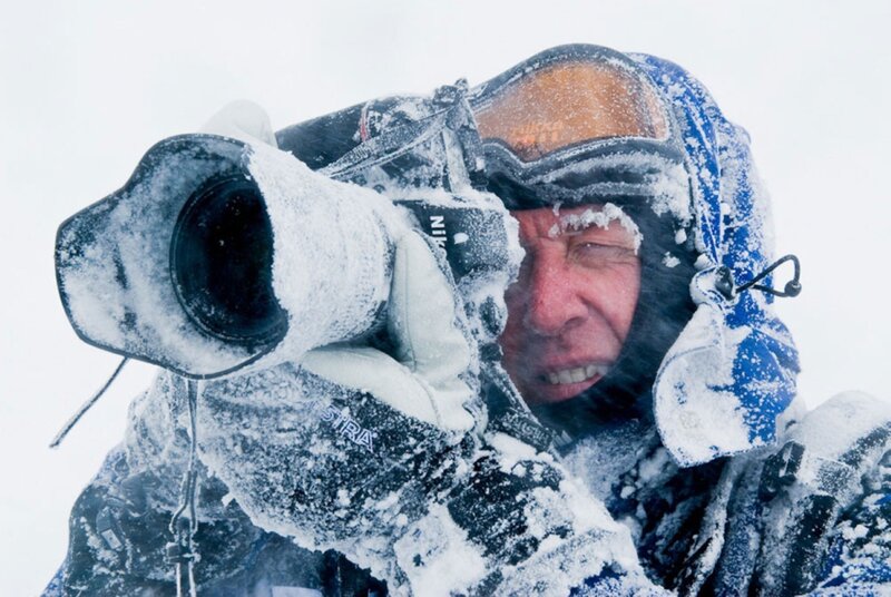 Photographer in snowy conditions