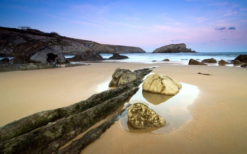 Photographer on Beach — Blue, Serene