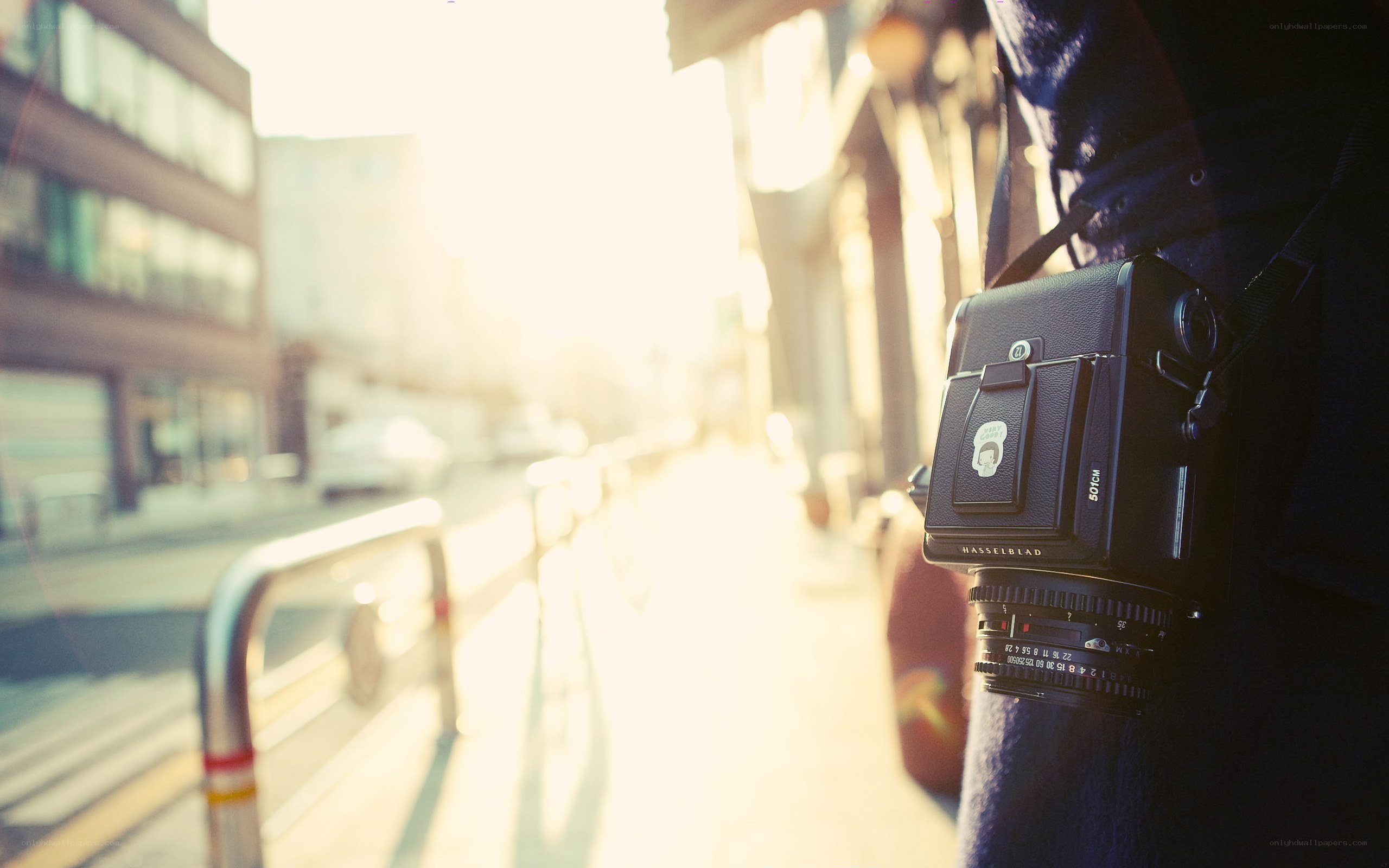 photographer with camera on street