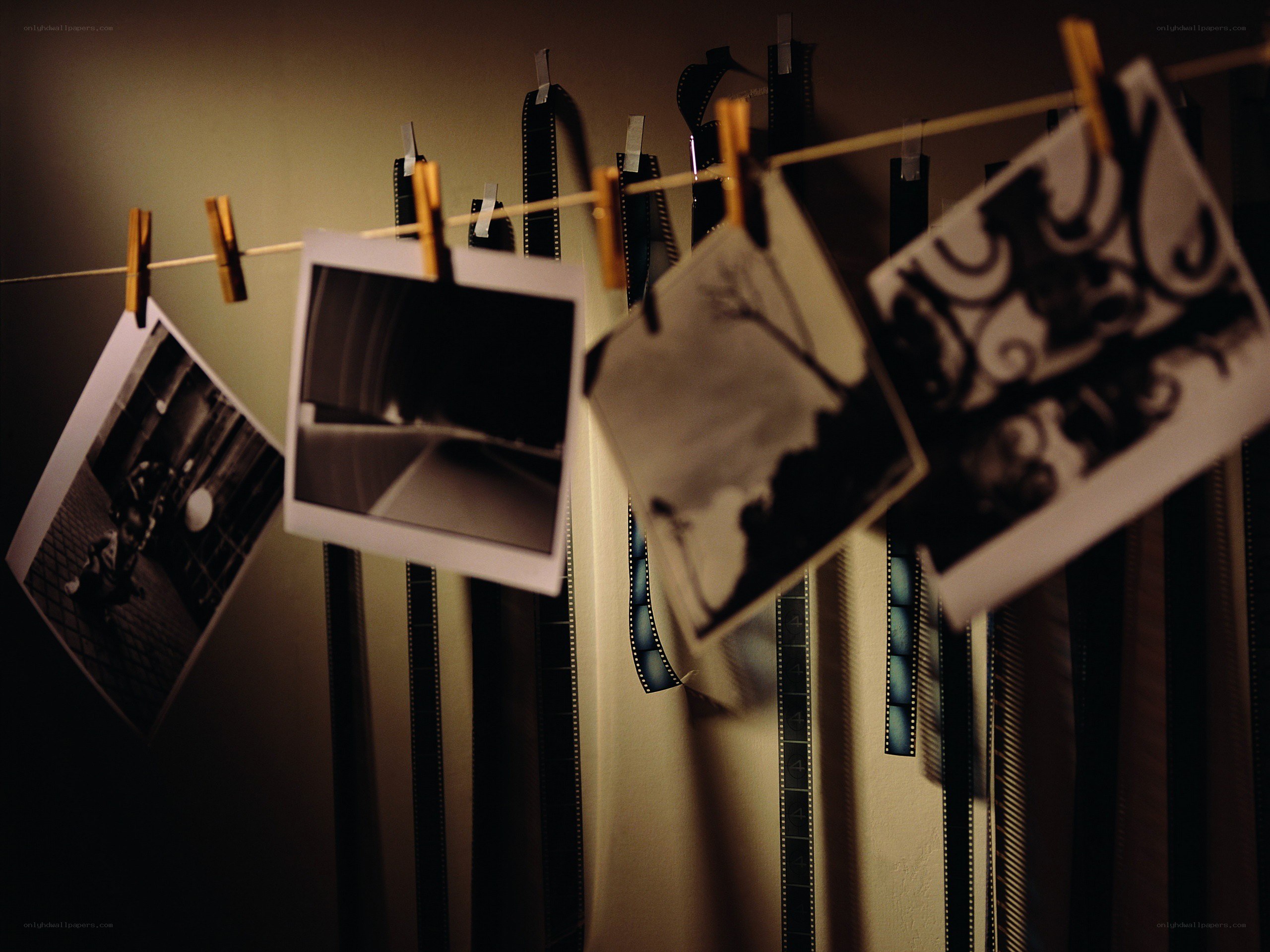 photos on a clothesline