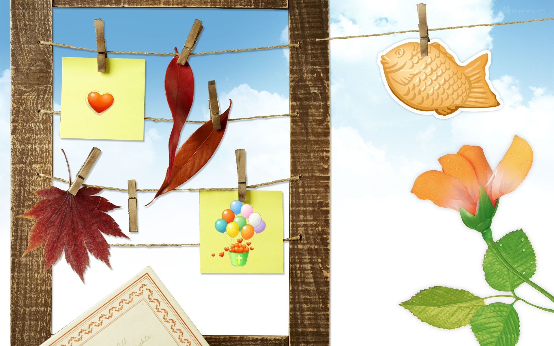 photos on a clothesline