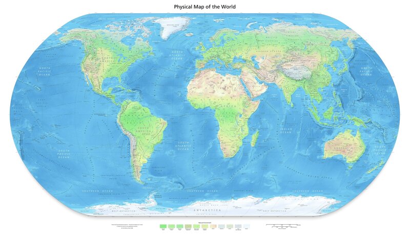 Physical Map of the World — Blue, Neutral