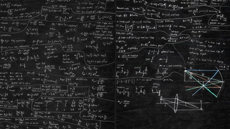 Physics equations on a blackboard