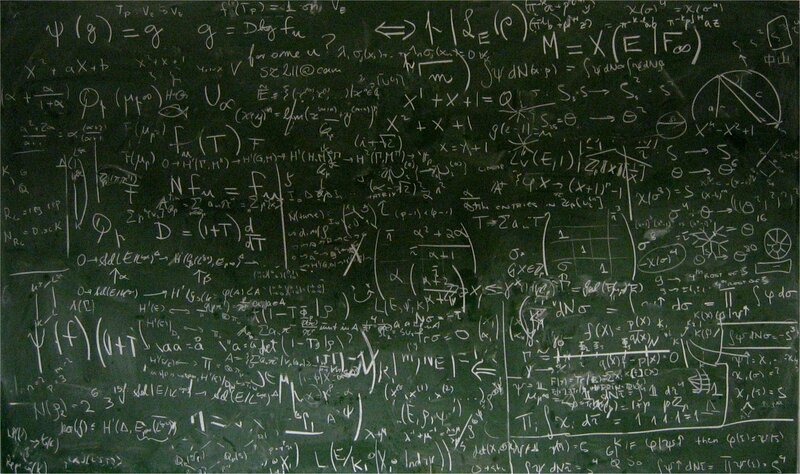 Physics equations on a chalkboard