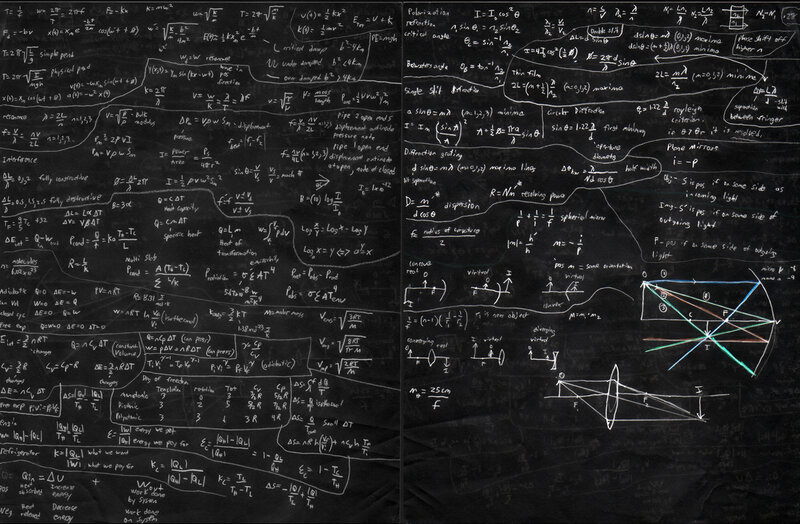 Physics equations on blackboard