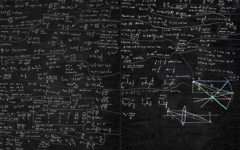 Physics equations on blackboard