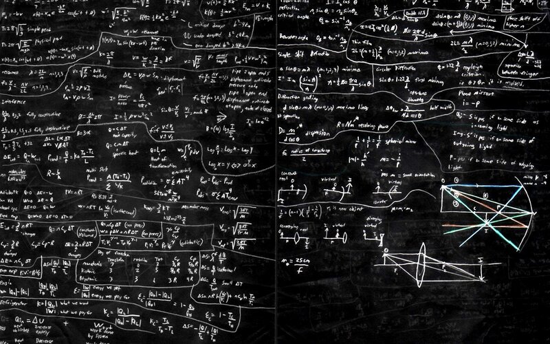 Physics equations on blackboard