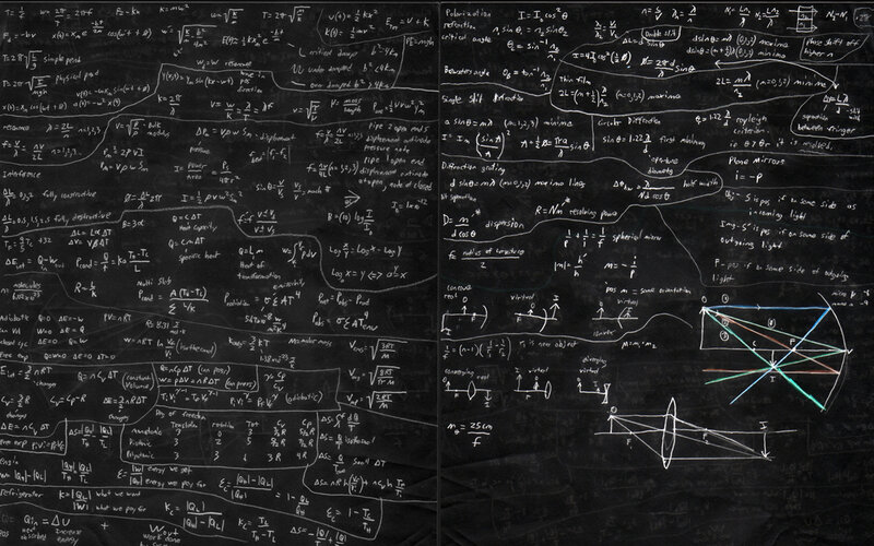 Physics equations on blackboard