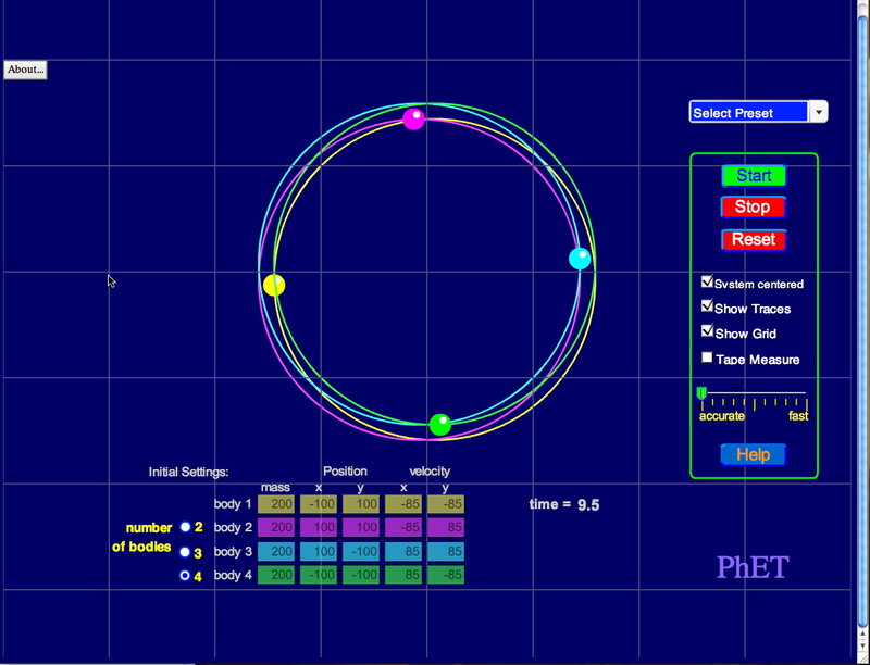 Physics simulation of orbiting bodies