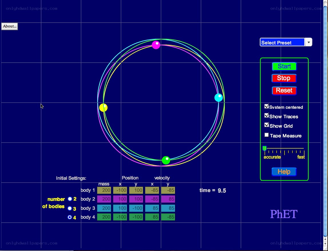 Physics simulation of orbiting bodies