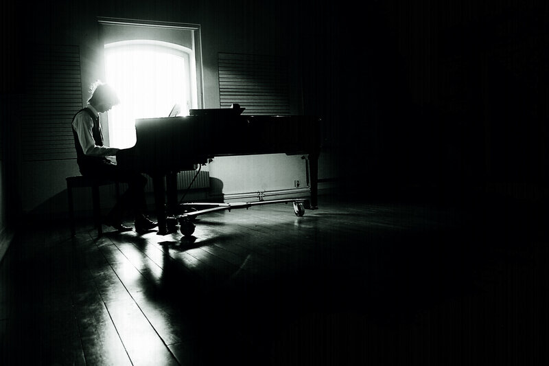 Pianist in silhouette